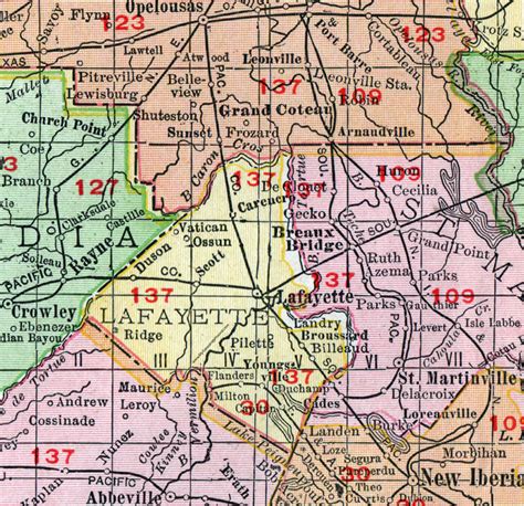 Lafayette Parish, Louisiana, 1911, Map, Rand McNally, City of Lafayette, Broussard, Carencro ...