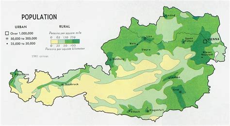 Austria population map 1969 | Map, Neustadt, Klagenfurt