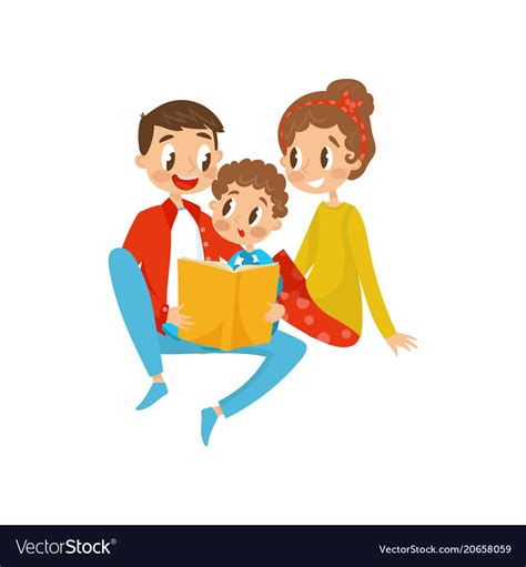 Happy family reading book together Royalty Free Vector Image