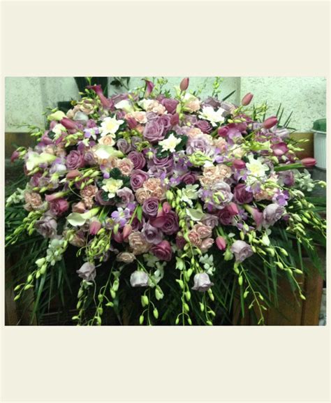 CS1100: Purple and Pink Roses with Dendrobium Orchid Casket Spray - Floral Fantasy US