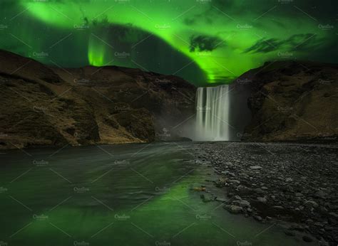 Skogafoss at night | Nature Stock Photos ~ Creative Market