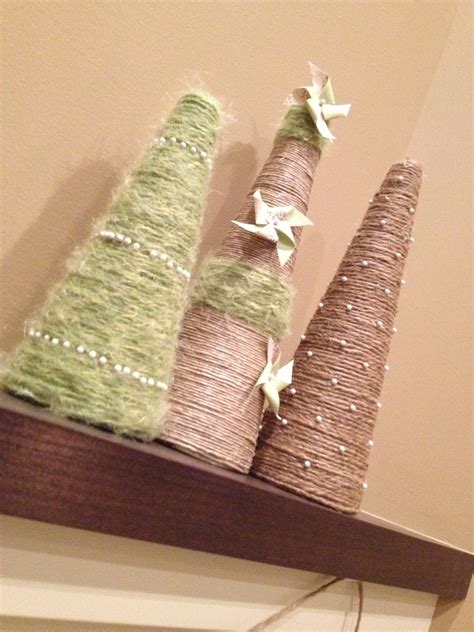 DIY Twine and Yarn Wrapped Styrofoam Cone Decor