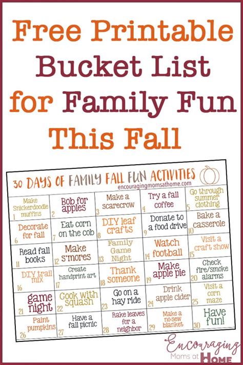 FREE 30 Fall Family Fun Ideas Printable List