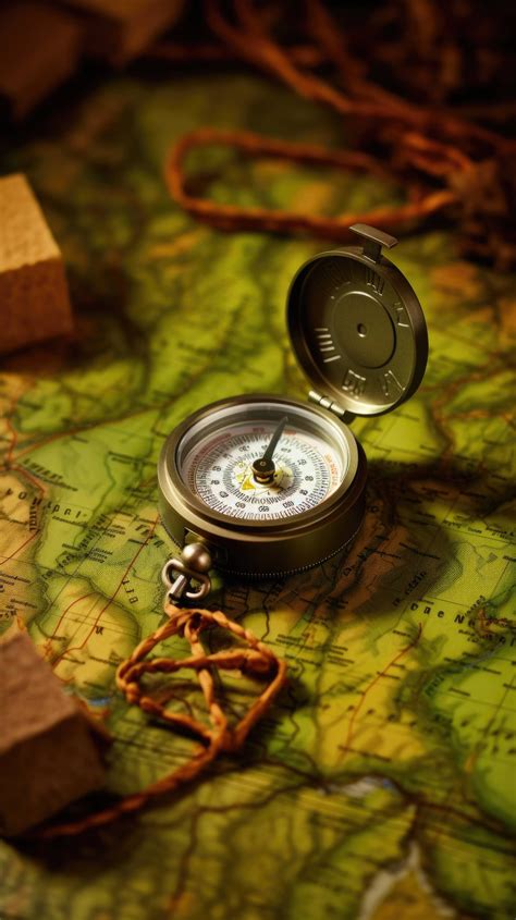 A vintage military compass lies open on a topographical map