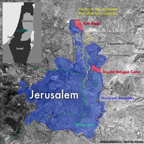 Section from an East Jerusalem bus map produced by the Israeli Ministry ...