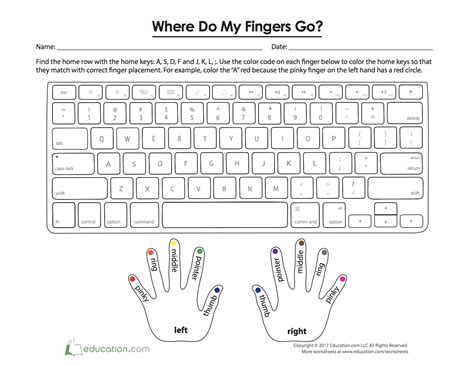 Where Do My Fingers Go? A-S-D-F-J-K-L-; | Worksheet | Education.com ...