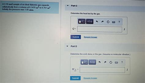 Solved Part A A3.10 mol sample of an ideal diatomic gas | Chegg.com