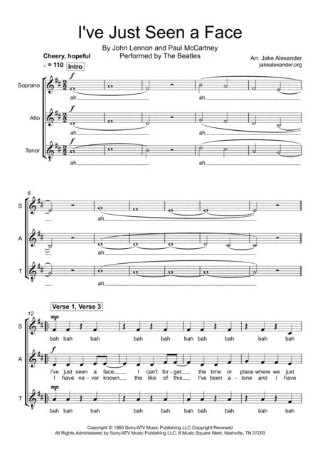 I've Just Seen A Face Sheet Music | The Beatles | SAT Choir