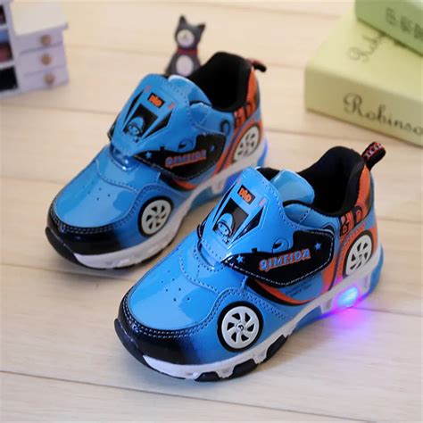 HOT Fashion Kids Sneakers Boys Cartoon Car Children Shoes With Light Up Toddler Boys Shoes Size ...