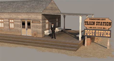 3d wild west train station model