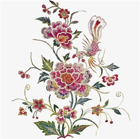 Phoenix With Flowers PNG - animal, antiquity, art, embroidery, flowers ...