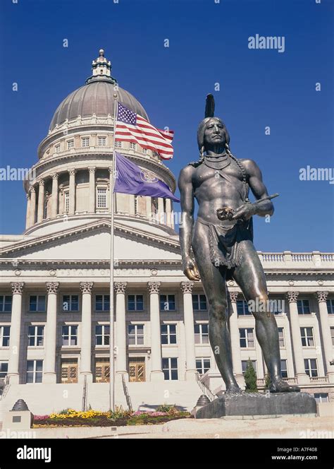 USA Utah Salt Lake City Utah State Capitol Detail of dome and Stock ...