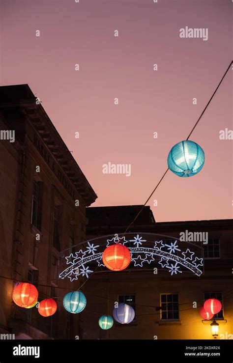 Suspended Chinese Christmas lanterns in the streets of Bath Stock Photo - Alamy