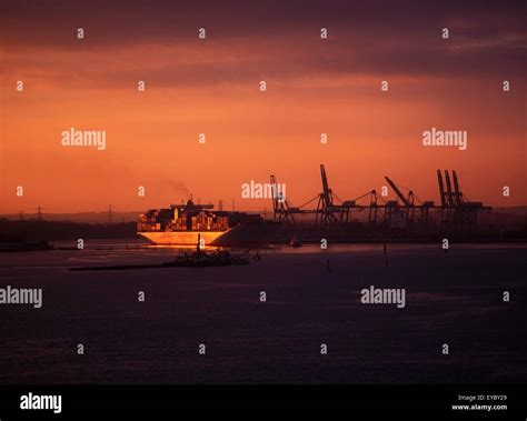 Shipping, Container Ship At Sunset Stock Photo - Alamy