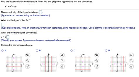 Solved Find the eccentricity of the hyperbola. Then find and | Chegg.com