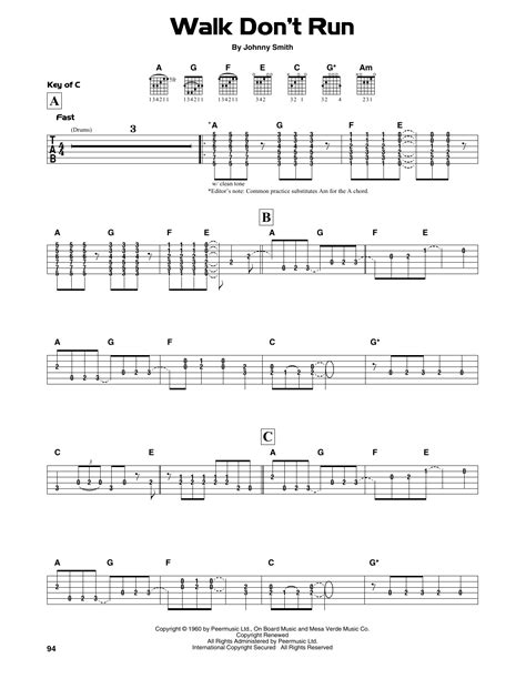 Walk Don't Run by The Ventures - Guitar Lead Sheet - Guitar Instructor