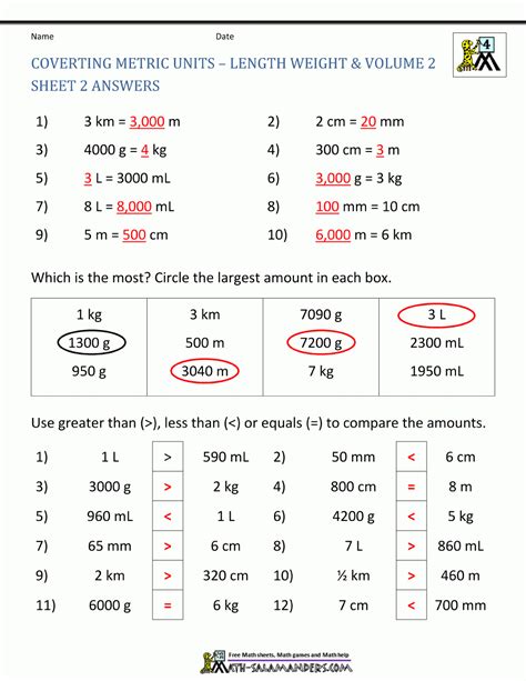 Converting Between Metric Units Worksheet