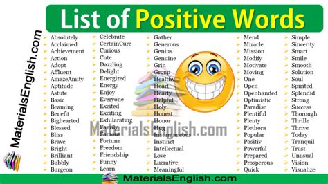 List of Positive Words – Materials For Learning English