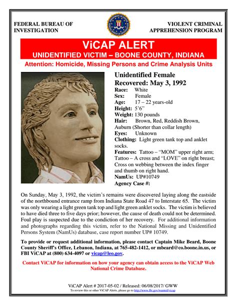 ViCAP Alert 2017-05-02 - Jane Doe - Unidentified Remains - Revised.pdf — FBI