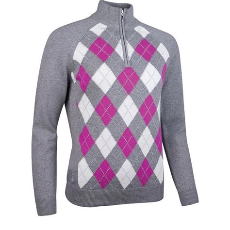 Glenmuir Ladies Adriana Zip Neck Argyle Lurex Touch of Cashmere Golf ...