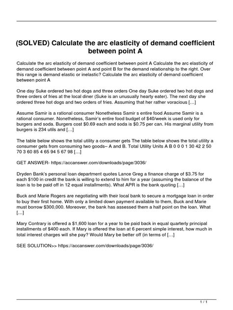 Solved Calculate The Arc Elasticity of Demand Coefficient Between Point A | PDF | Demand | Price ...