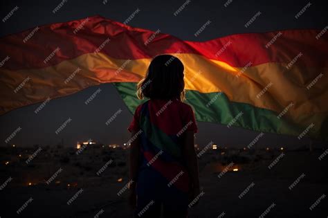 Premium AI Image | A young child girl with a Palestine flag seeing ...