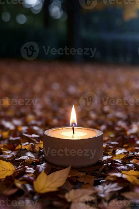 Photo of the candle and fall leaves wallpaper 29998459 Stock Photo at Vecteezy