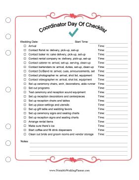 Wedding Coordinator Day Of Checklist