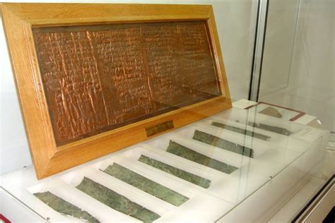 Copper Scroll displayed in the museum in Israel. The Copper Scroll could lead to the discovery ...