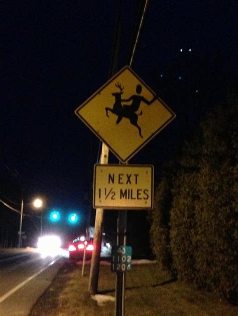 Somebody did this to all of the deer-crossing signs on my town... : r/funny