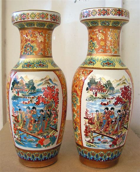 Chinese Porcelain Vases Pair Geisha Girls Famille by retrosideshow