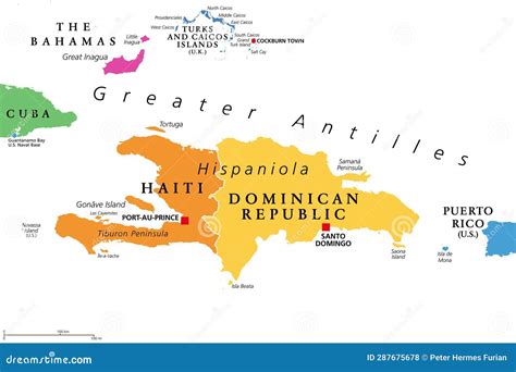 Hispaniola And Surroundings, Caribbean Islands, Colored Political Map ...