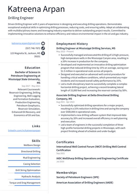 Drilling Engineer Resume Examples and Templates | ResumeCat