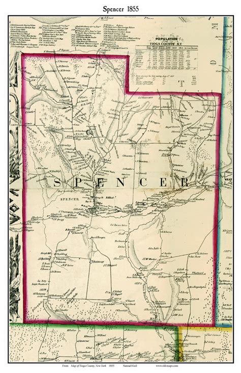 Spencer, New York 1855 Old Town Map Custom Print - Tioga Co. - OLD MAPS