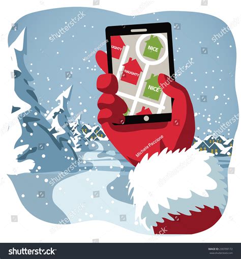 Santa Checks His Gps To See Who'S Naughty Or Nice Eps 10 Vector Illustration - 230709172 ...