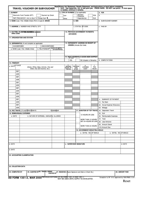 Fillable Dd Form 1351-2 - Travel Voucher Or Subvoucher printable pdf ...