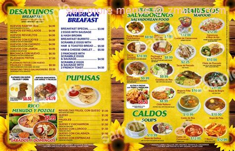 Menu at Los Girasoles restaurant, Bell