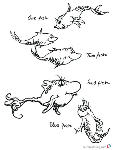 Dr Seuss One Fish Two Fish Coloring Pages Colorful Fishes - Free ...