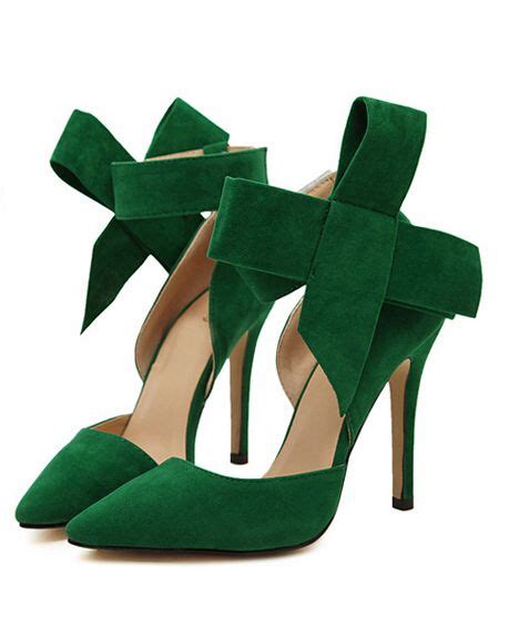 Green With Bow Slingbacks High Heeled Pumps - Sheinside.com | Heels, Green heels, Sexy high heel ...