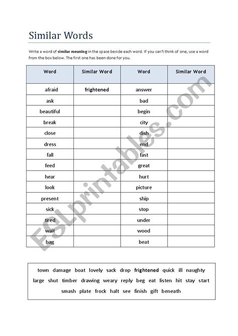 Similar Words - ESL worksheet by Apodo