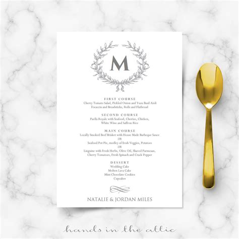 Elegant Wedding Food Menu Template | Wedding Menu Cards | Hands in the Attic