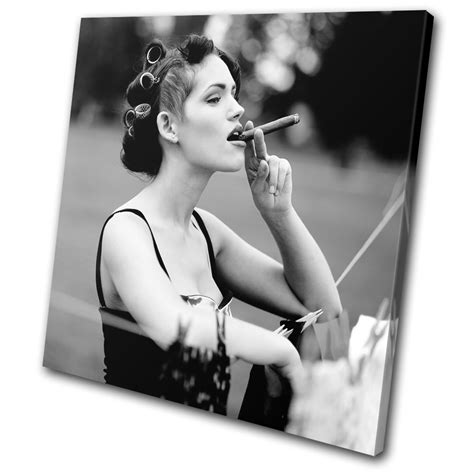 Woman Smoking Cigar Retro B & W Vintage SINGLE CANVAS WALL ART Picture ...