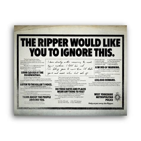 Printable Yorkshire Ripper - police notice, serial killer Peter Sutcliffe poster