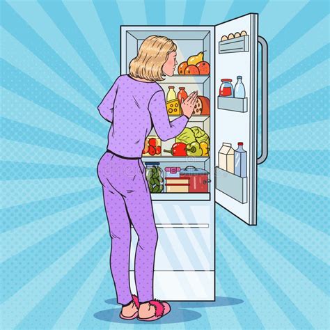 Pop Art Woman Choosing Food from the Fridge. Healthy Eating, Dieting, Organic Food Concept Stock ...