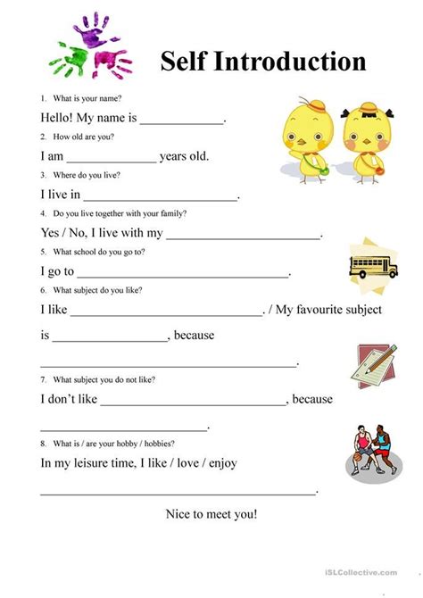 Self-introduction Form | English lessons for kids, Grammar for kids ...