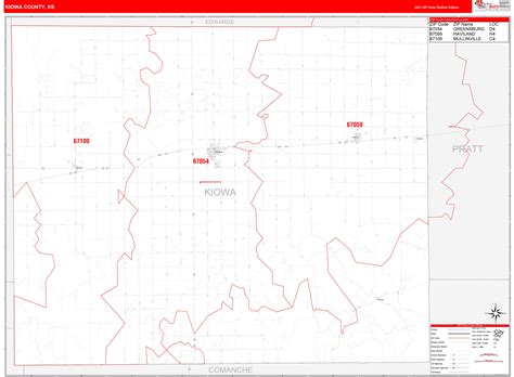 Kiowa County, KS Zip Code Wall Map Red Line Style by MarketMAPS ...