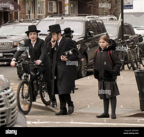 Orthodox Jewish students on the street after school in the Borough Park neighborhood in Brooklyn ...