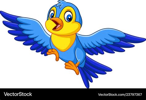 Cartoon happy little bird flying Royalty Free Vector Image