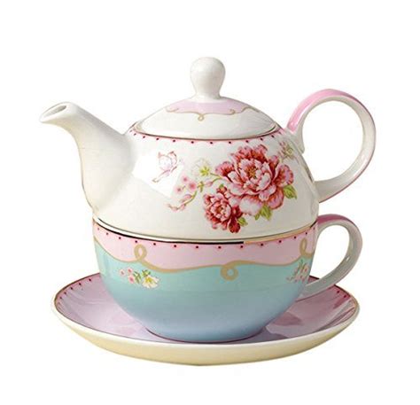 Jusalpha Fine Bone China Teapot for One, Rose Teapot and Saucer Set ...