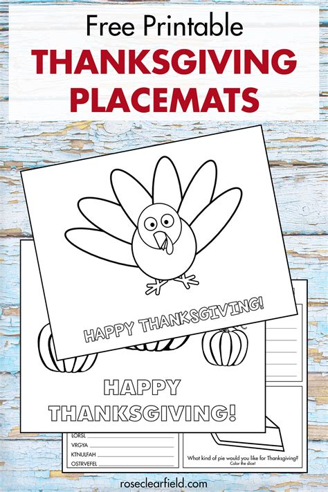 Free Printable Thanksgiving Placemats to Color • Rose Clearfield